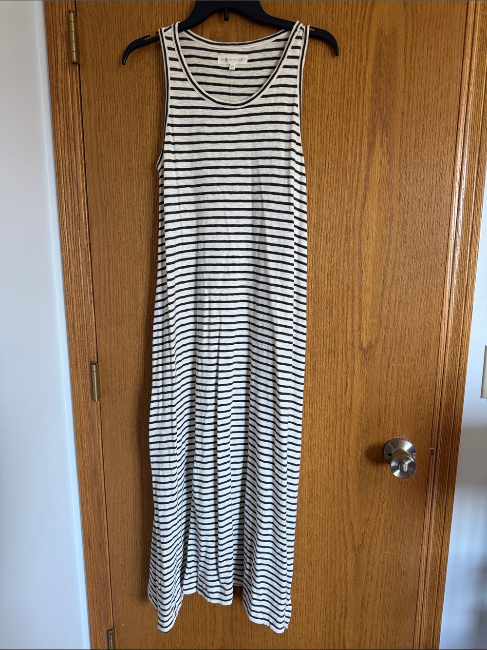 LOFT Black & White Striped Sleeveless Maxi Dress